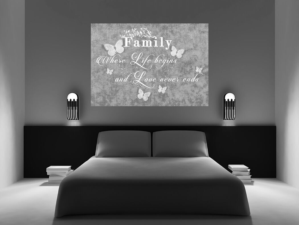 LARGE FAMILY QUOTE - Life - Grey Canvas Wall Art Picture Print- ALL SIZES