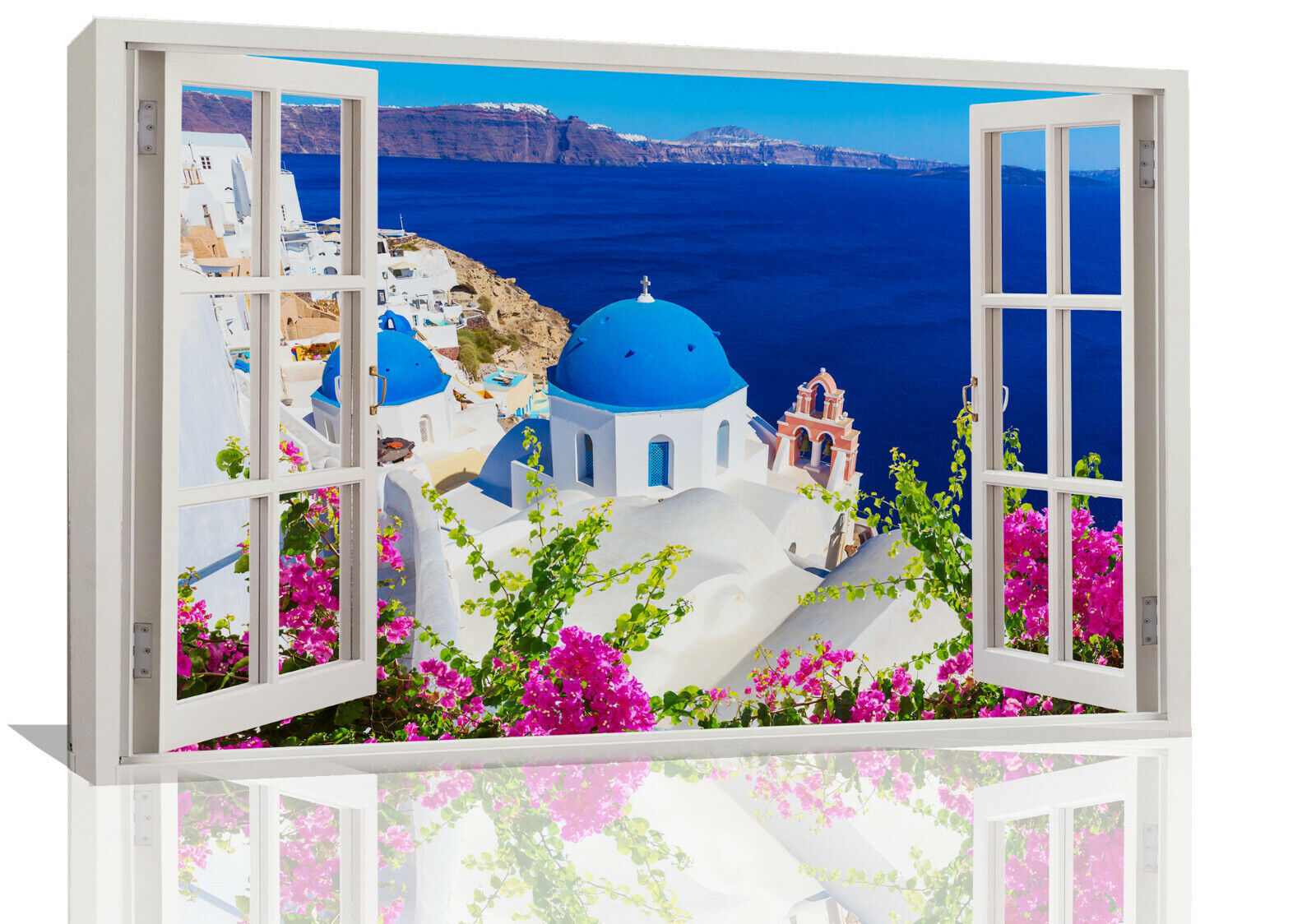 Santorini Greece Landscape Through a Window Canvas Wall Art Print Picture