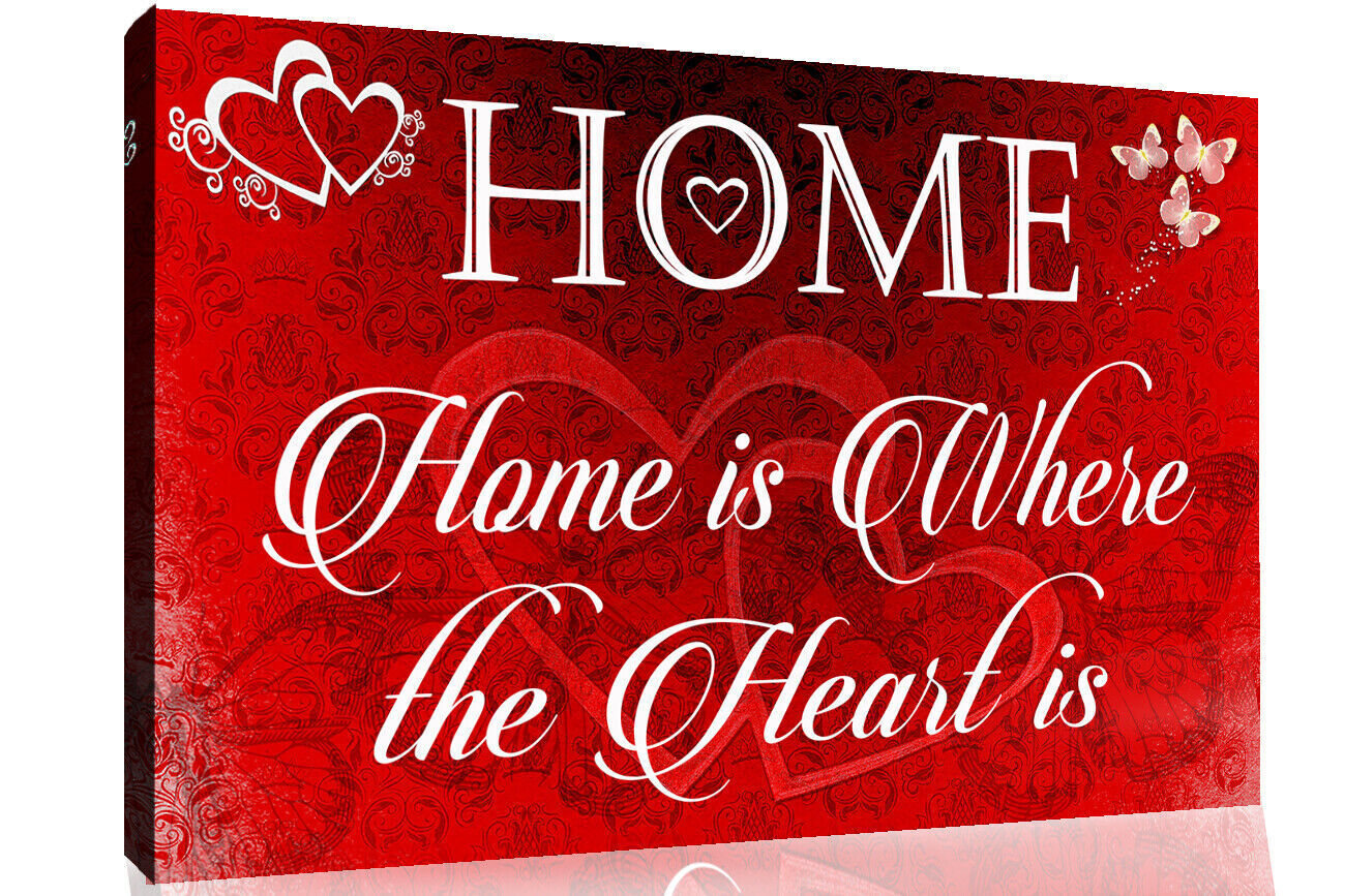 Home is where the heart is quote - Red Canvas Wall Art Picture Print- ALL SIZES