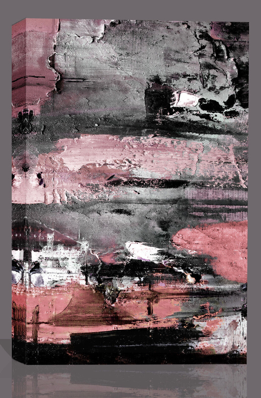 Pink Grey Black Paint Modern Abstract Canvas Wall Art Portrait Picture Print