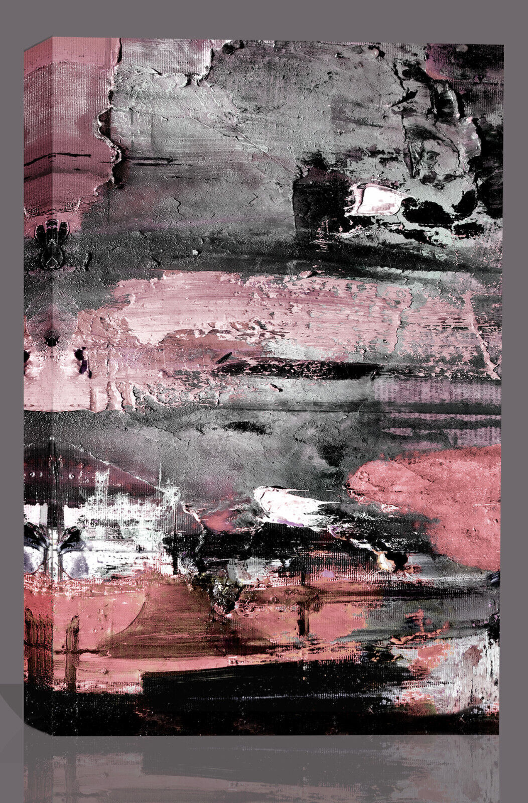 Pink Grey Black Paint Modern Abstract Canvas Wall Art Portrait Picture Print