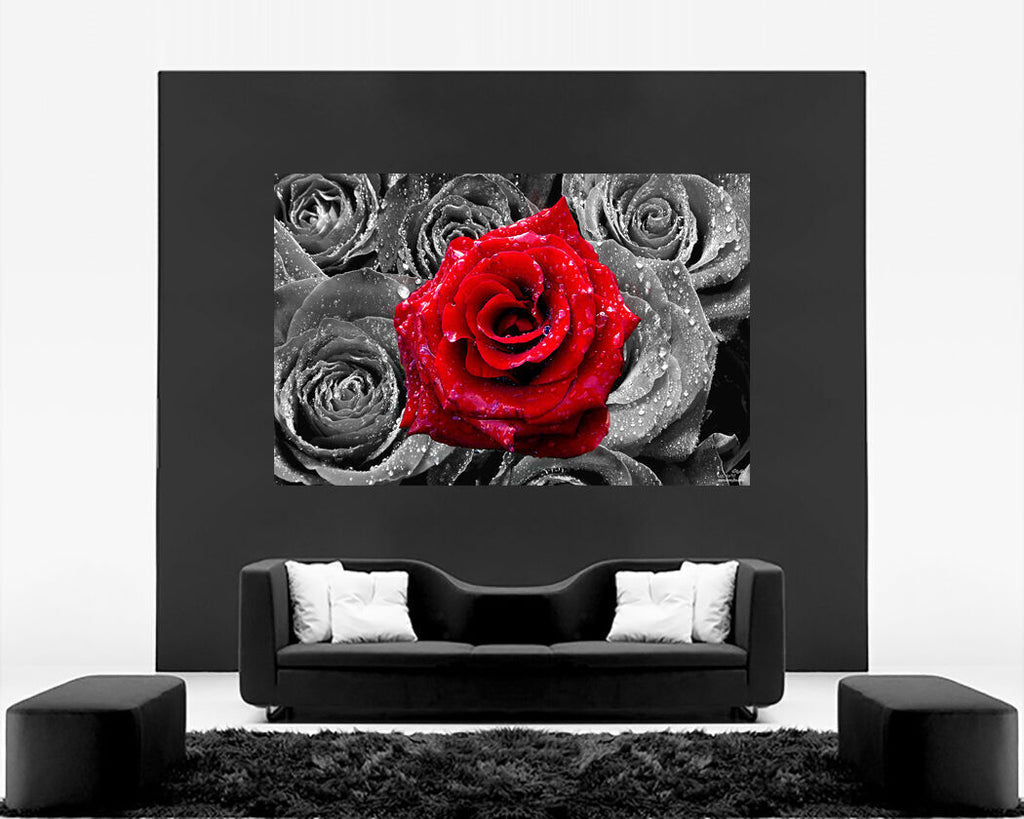 Floral Red Rose on Bed of Roses Abstract  CANVAS WALL ART Picture Print