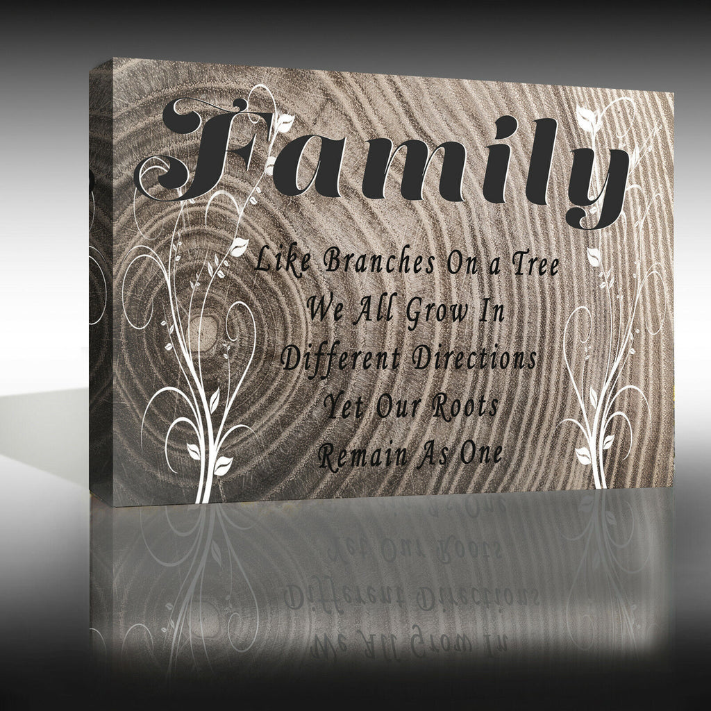 Grey Family like branches on a tree quote Canvas Wall Art Picture Print