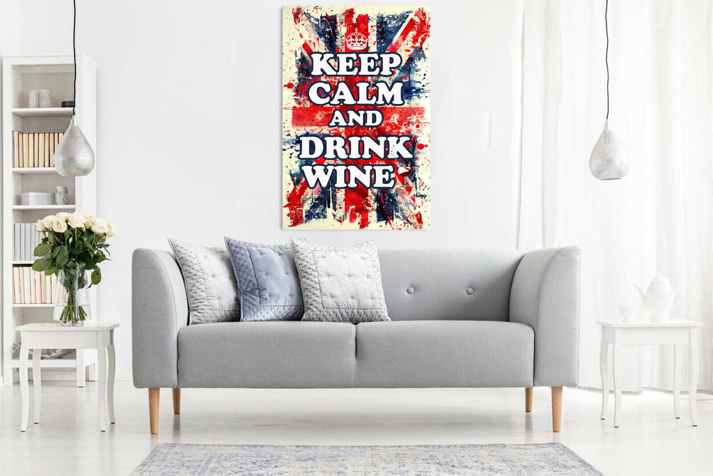 Keep Calm Art Print Red White Blue Drink Wine Quote Framed Canvas Wall Picture