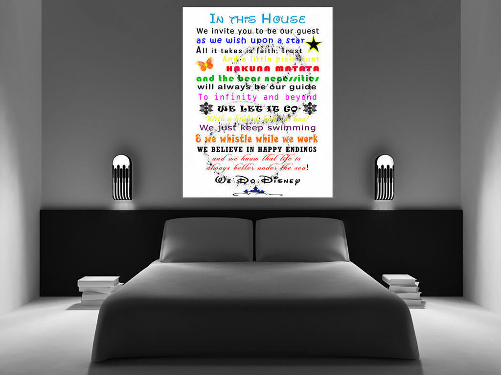 We Do Disney In This House Quote on CANVAS WALL ART Print Multi coloured / white