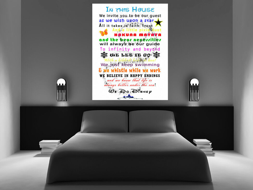 We Do Disney In This House Quote on CANVAS WALL ART Print Multi coloured / white