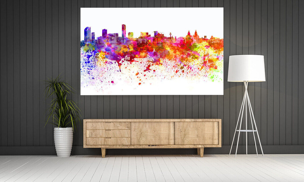 Multi-coloured Liverpool Skyline Abstract CANVAS WALL ART Picture Print