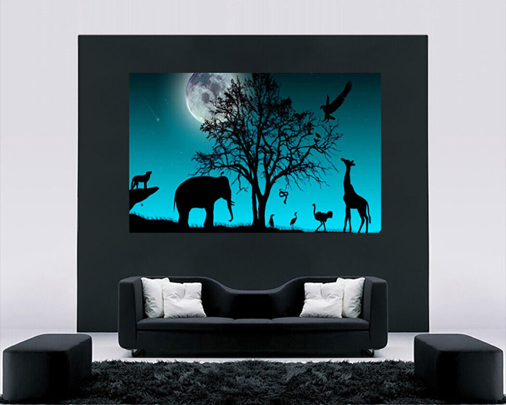 Duck Egg Blue Animals Silhouette Canvas Wall Art Picture Print- All sizes