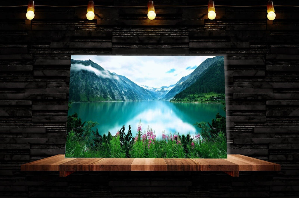 Lake Mountains Nature Landscape Premium Cotton Canvas Wall Art Picture Print