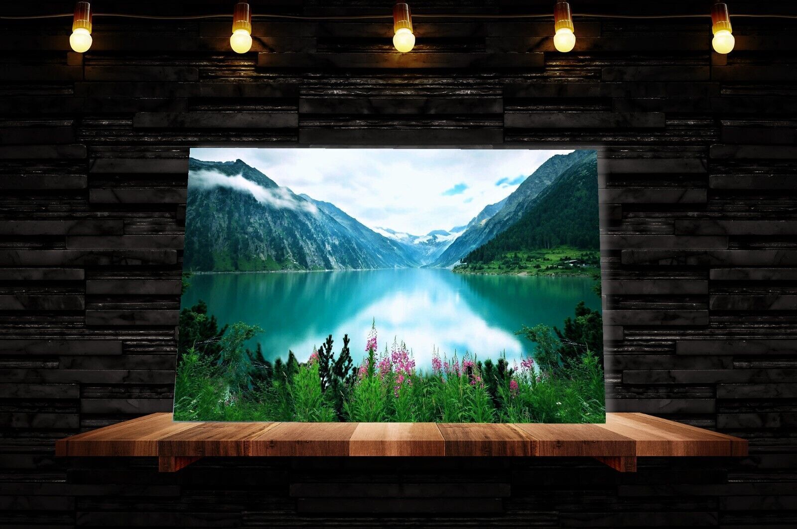 Lake Mountains Nature Landscape Premium Cotton Canvas Wall Art Picture Print
