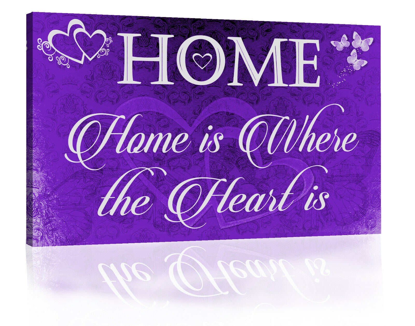 Home is where the heart is quote Purple Canvas Wall Art Picture Print