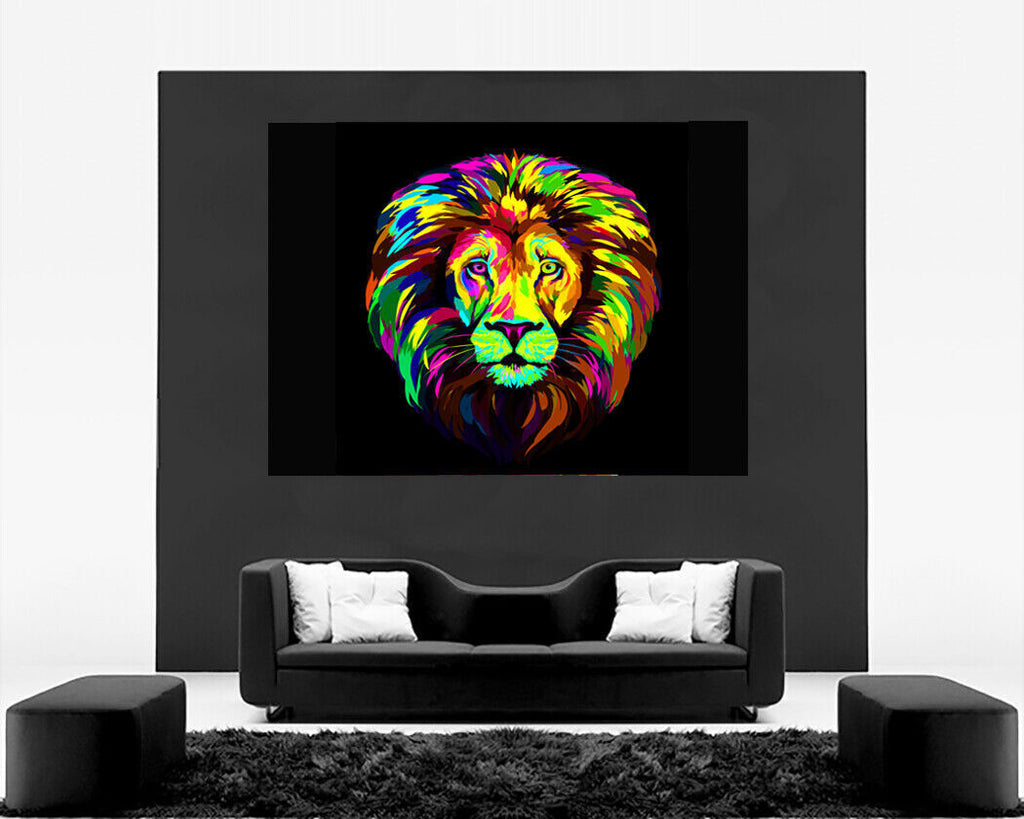 Colourful Lion Animal Abstract Pop Art Canvas Wall Art Picture Print
