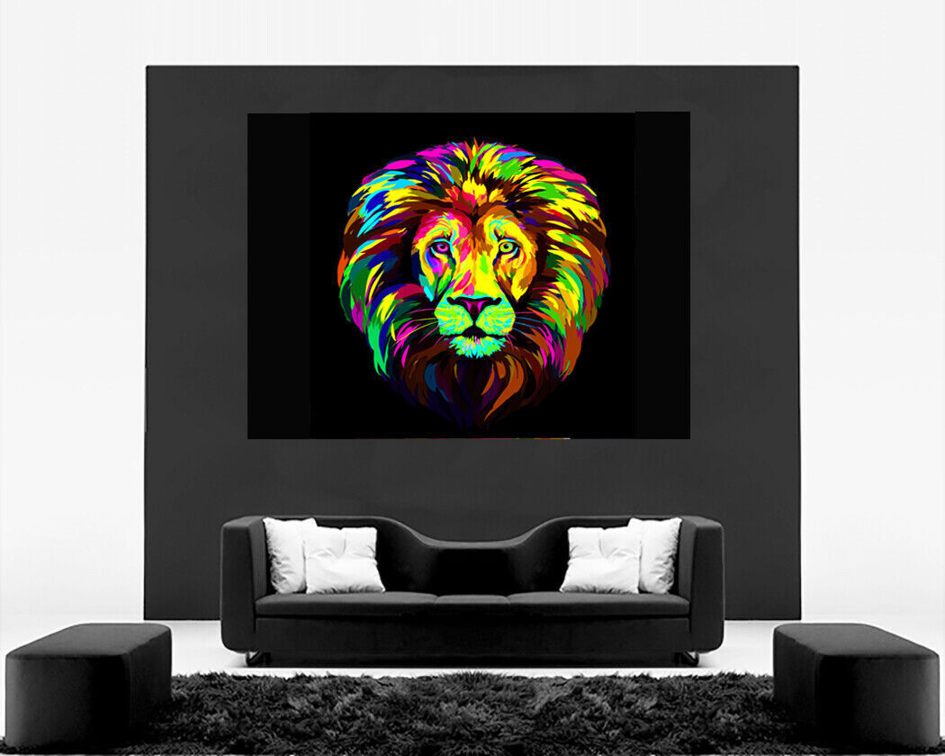 Colourful Lion Animal Abstract Pop Art Canvas Wall Art Picture Print