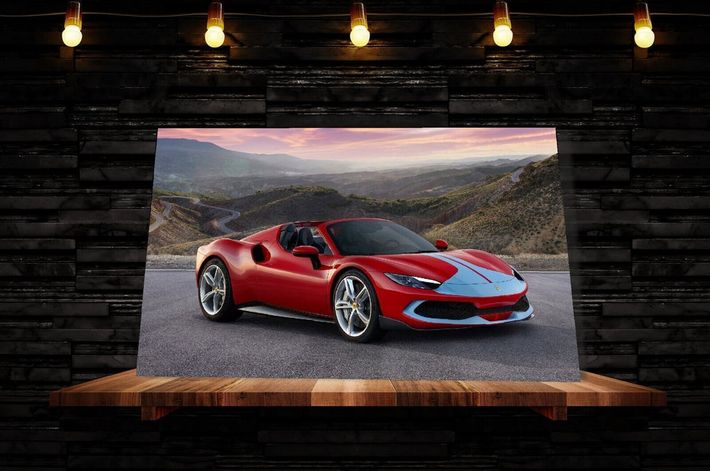 Red Ferrari 296 Sports Super car CANVAS WALL ART Picture Print