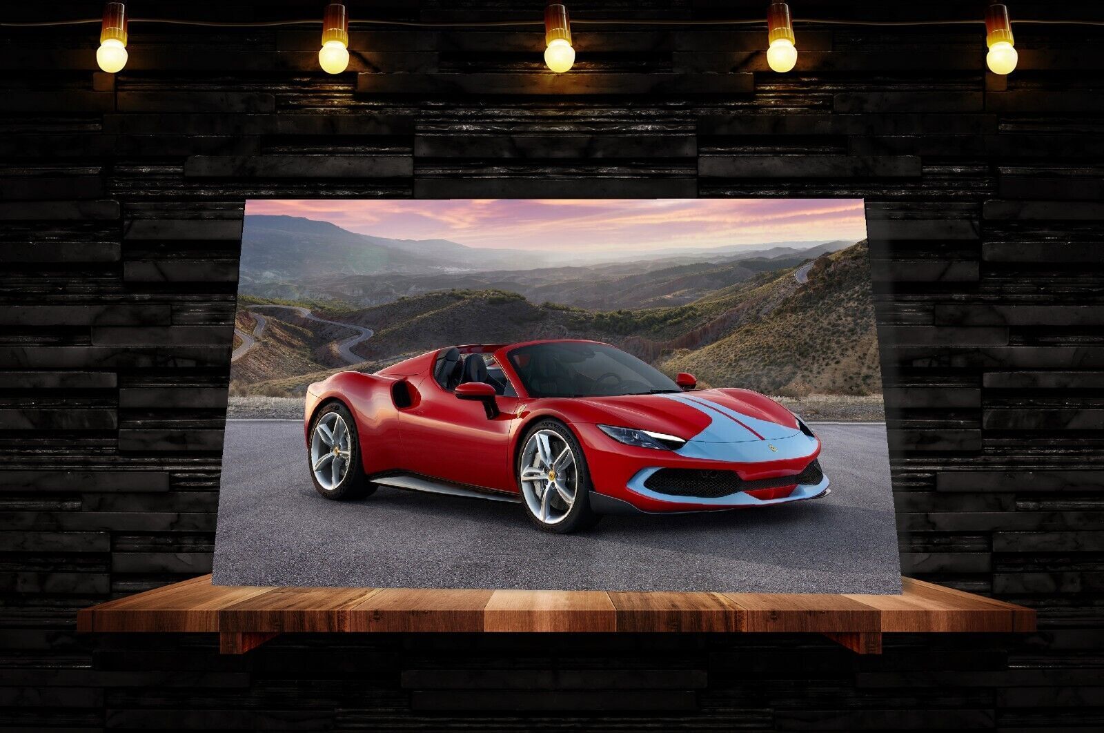 Red Ferrari 296 Sports Super car CANVAS WALL ART Picture Print