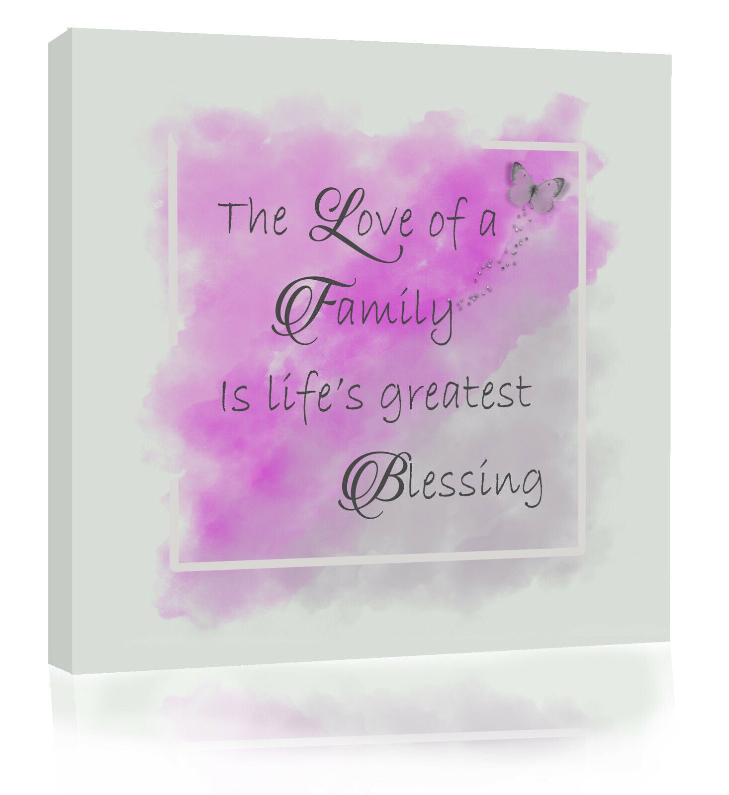 Watercolours Pink & Grey Family Quote Canvas Wall Art Picture Print
