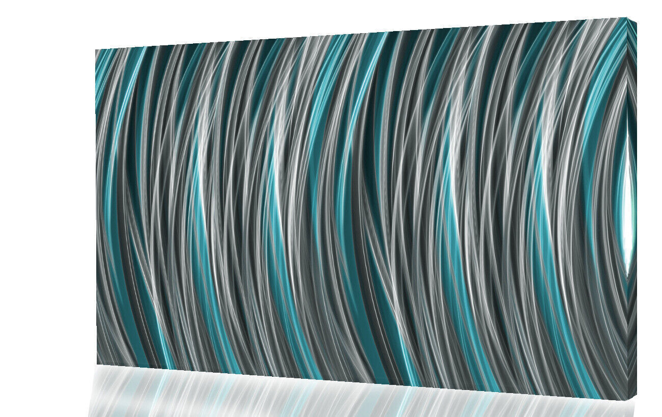 Grey Duck Egg Blue Stripes Modern Abstract Canvas Wall Art Picture Print
