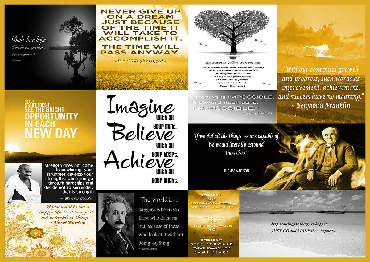 Yellow / Mustard / Grey Motivational Quotes Canvas Wall Art Picture - All sizes