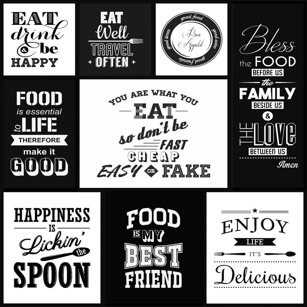 Black and White Kitchen Quotes Collage Canvas Wall Art Picture Print