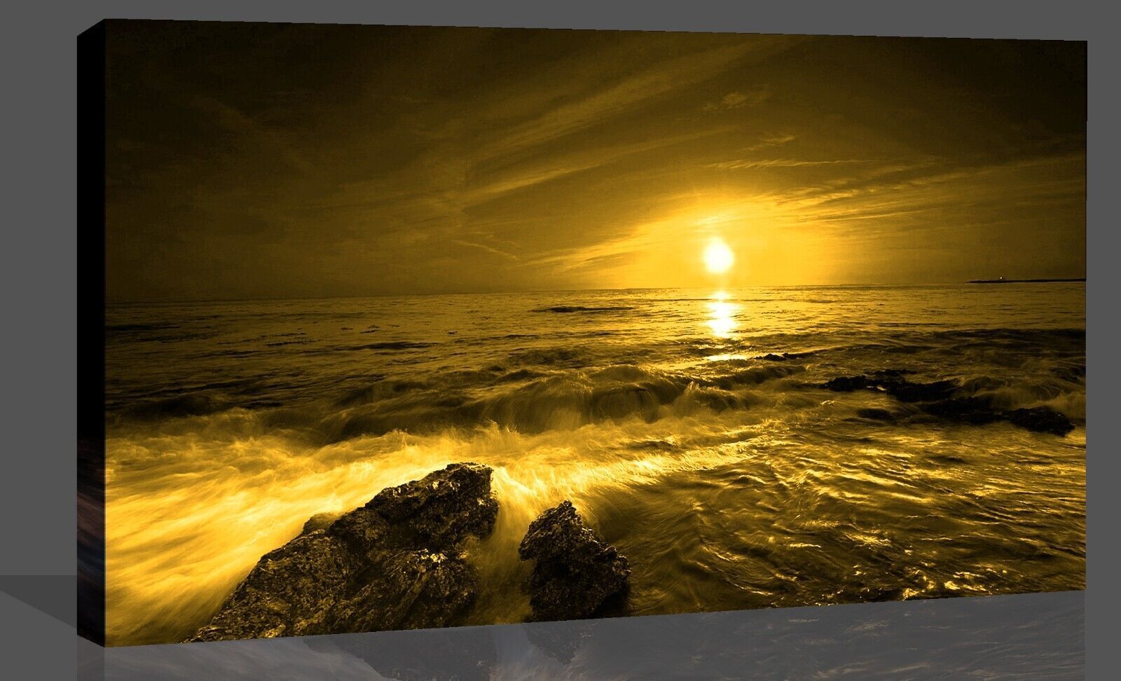 Sunset Over The Ocean seascape Yellow Canvas Wall Art Picture Print