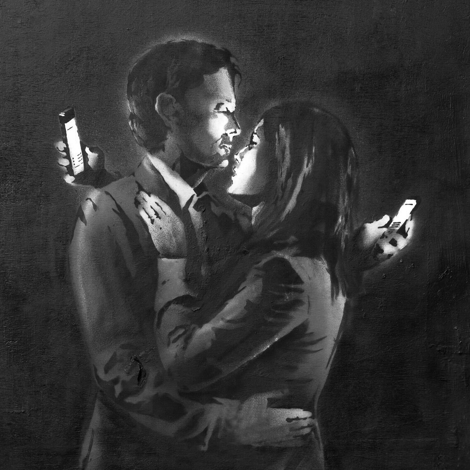 Phone Lovers by Banksy painting wrapped on CANVAS WALL ART Picture Print