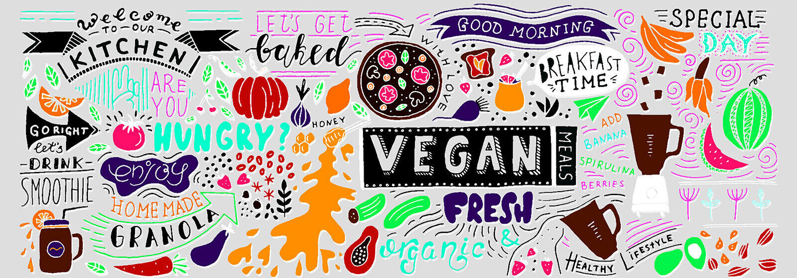 Kitchen Food Typography Words Panoramic Canvas Wall Art Picture Print