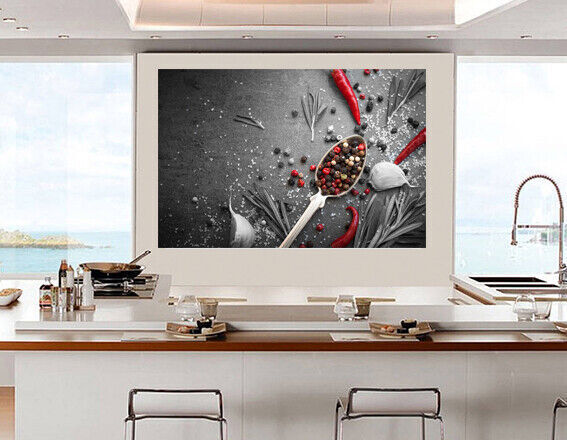 Rosemary, Spices, Chilli, Garlic Kitchen Canvas Wall Art Picture Print