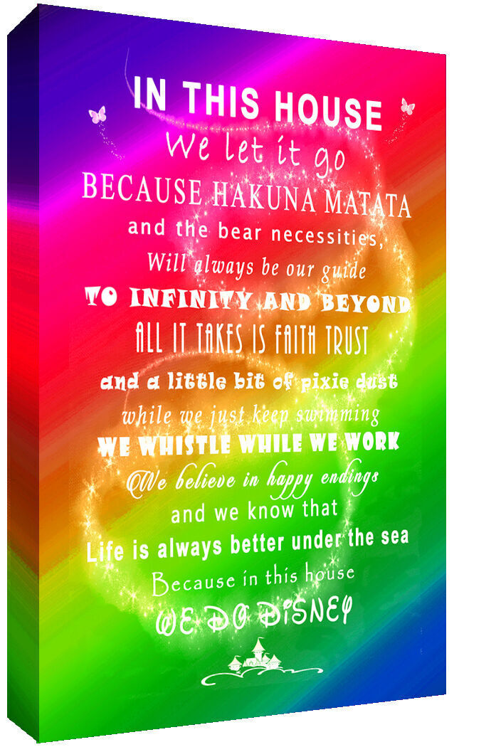 Bright Multi Coloured We Do Disney In This House Quote on CANVAS WALL ART Print