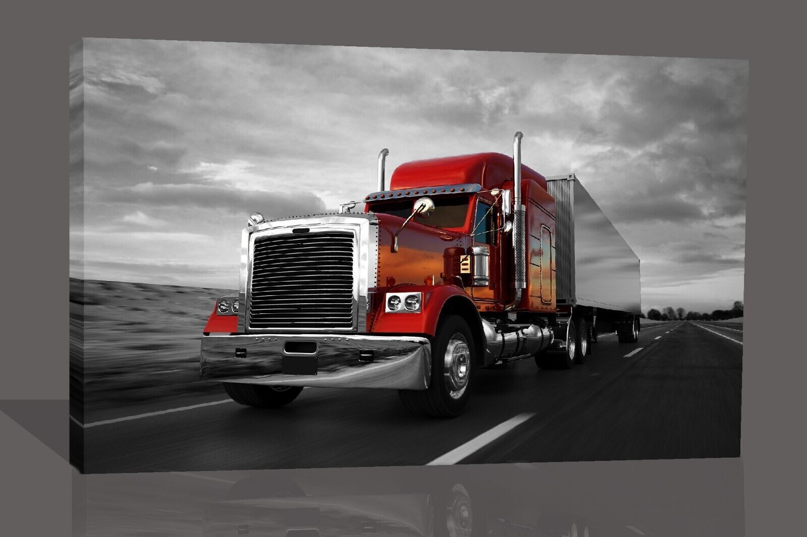 Red Black White Truck on Road Canvas Wall Art Picture Print
