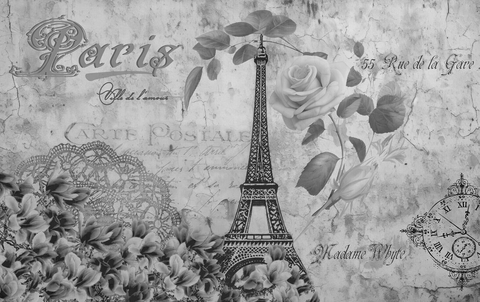 Black White Abstract Canvas Wall Art Vintage Eiffel Tower Paris Romantic