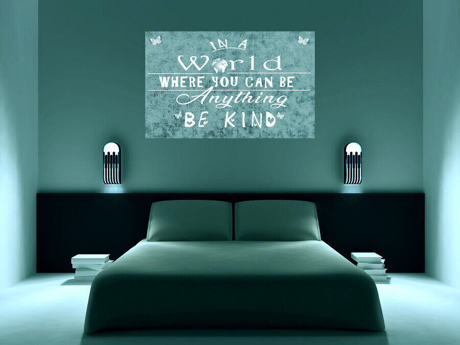 In a world Be Kind Quote Duck Egg Blue Canvas Wall Art Picture Print- ALL SIZES