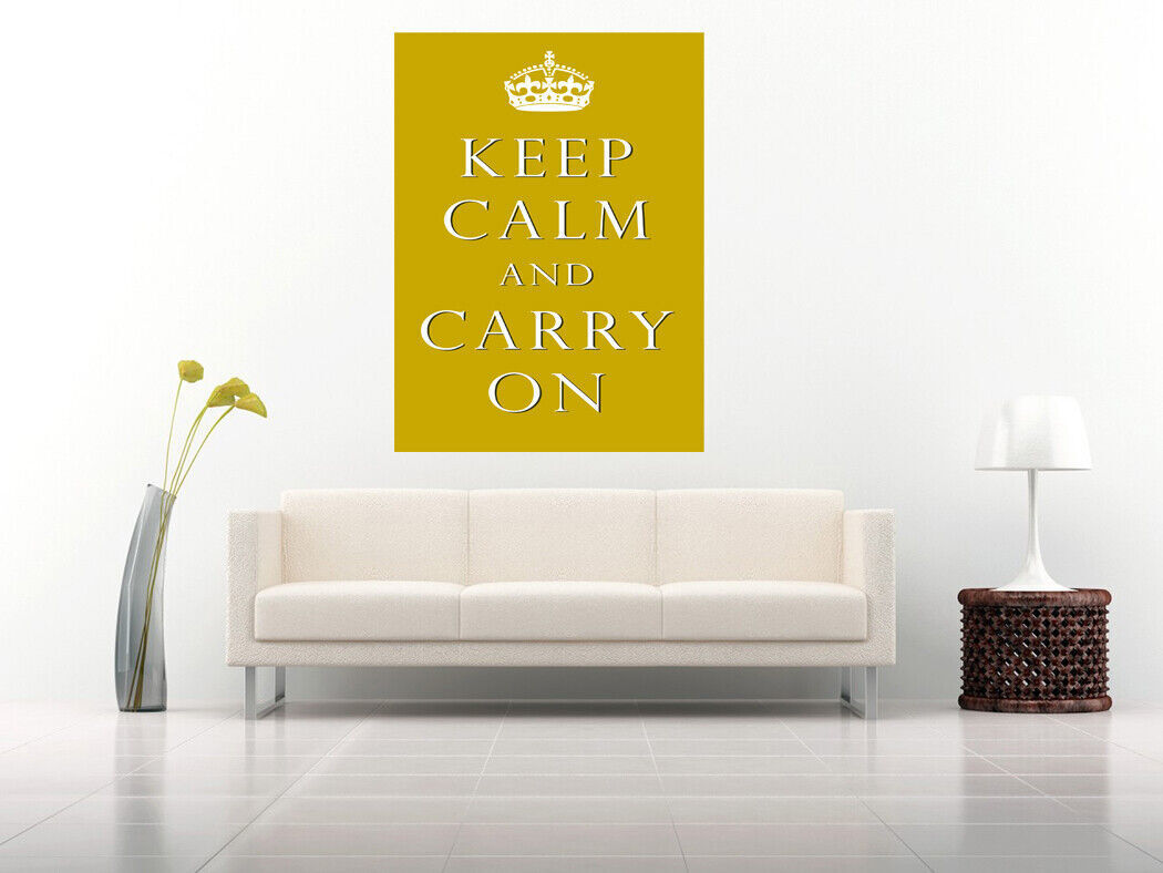 Mustard Yellow Keep Calm and Carry On Quote Canvas Wall Art Picture Print