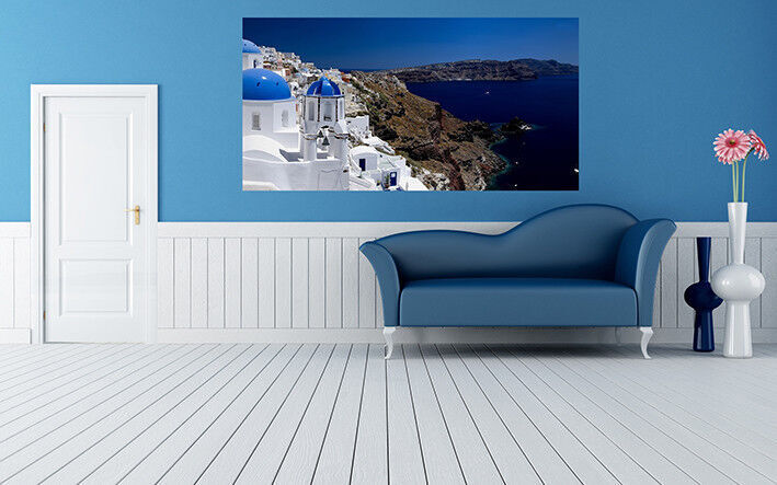Santorini Greece Landscape Cotton Canvas Wall Art Picture Print- A1, A2 sizes