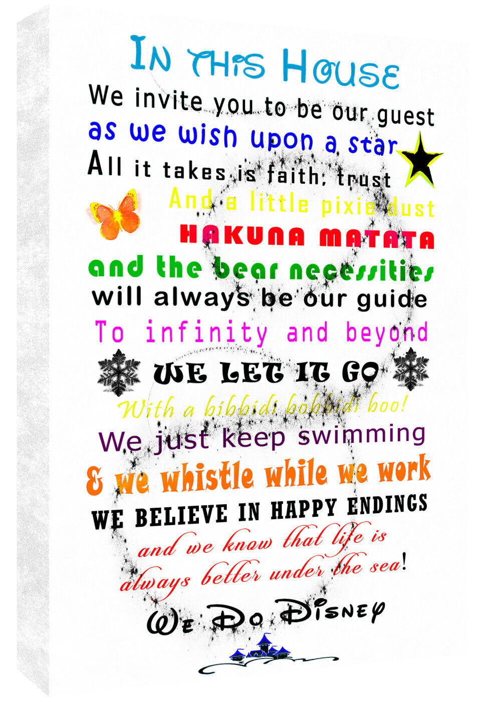 We Do Disney In This House Quote on CANVAS WALL ART Print Multi coloured / white