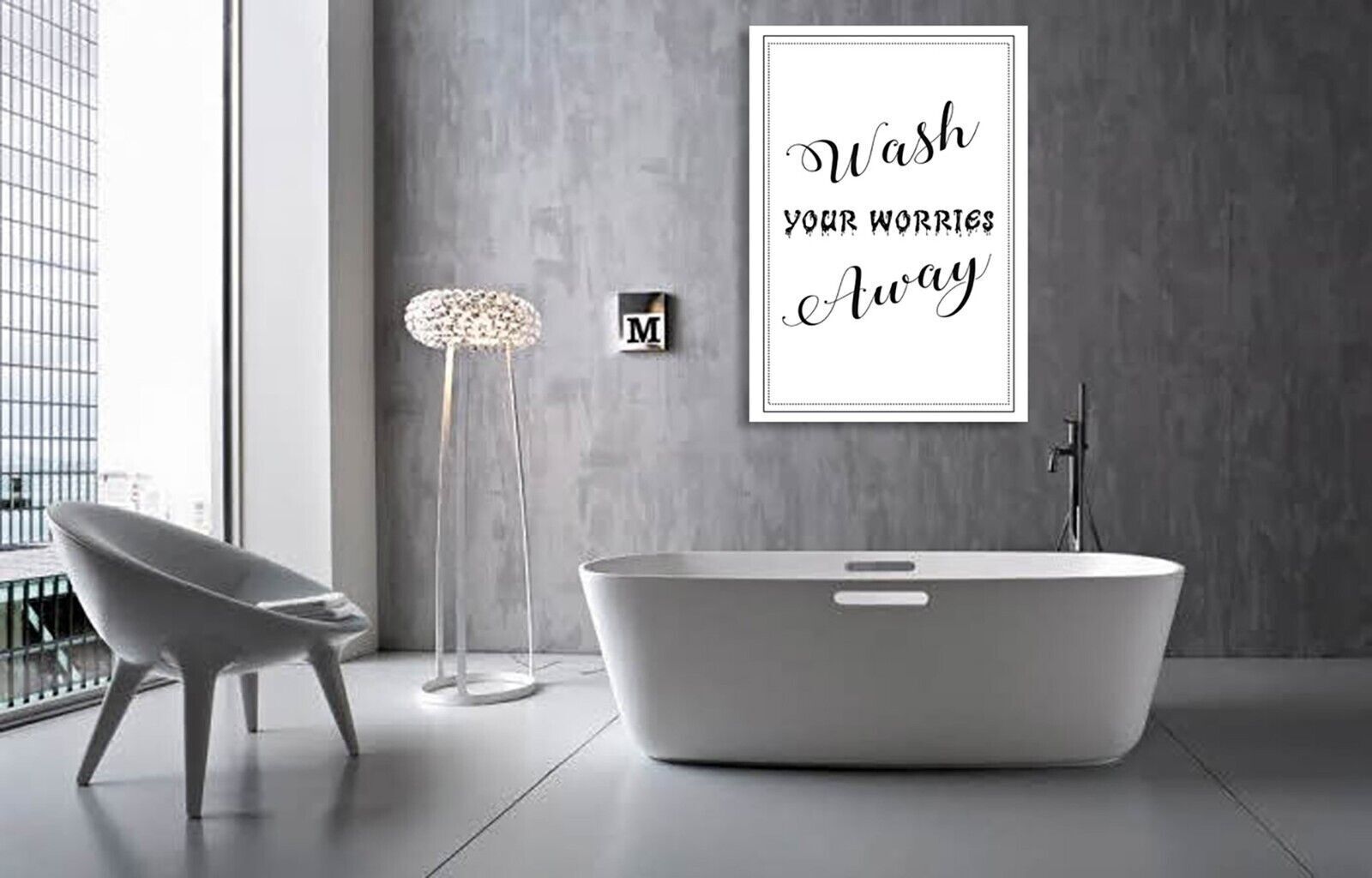 Wash your worries away - Black and White Bathroom Canvas Wall Art Picture Print