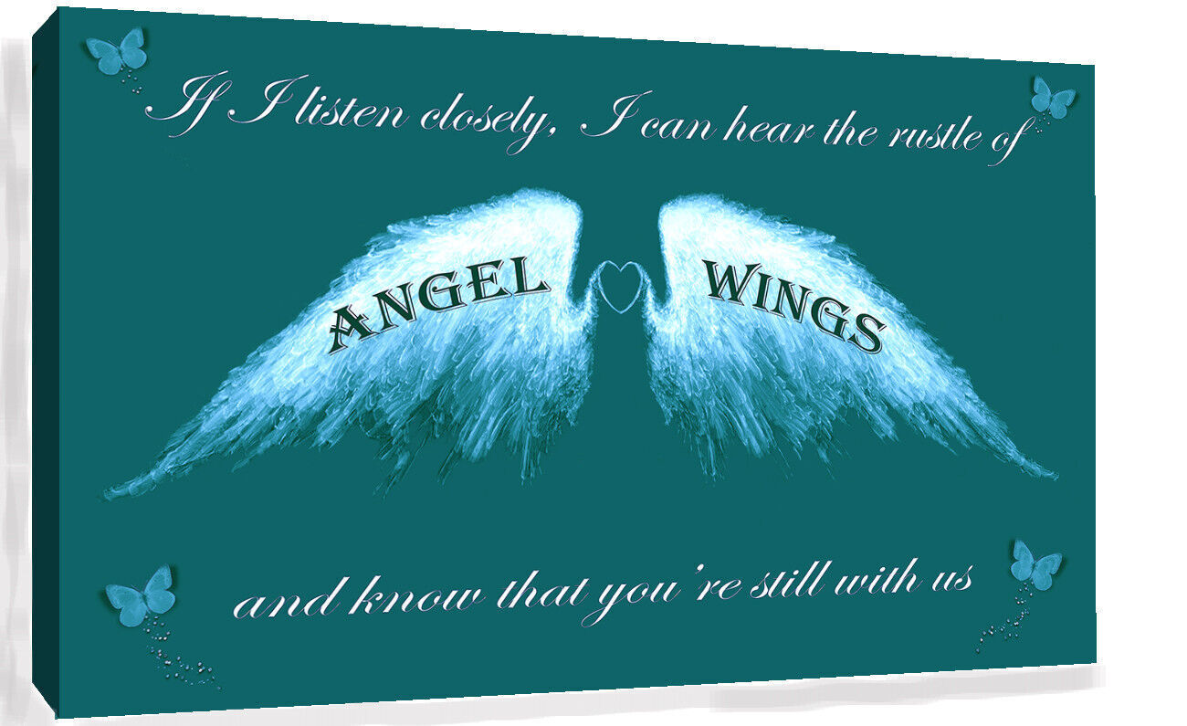 Angel Wings Wall Art Picture IF I Listen Closely Quote Canvas Print Picture Teal