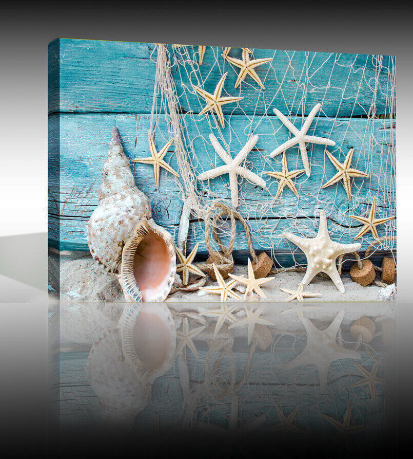 Blue Maritime Sea Creatures Bathroom Canvas Wall Art Picture Print