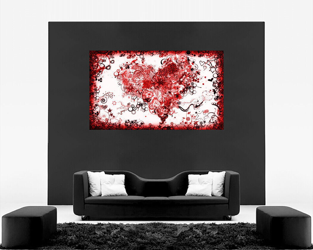 Stunning Red Abstract Heart Canvas Wall Art Picture Print - A0, A1, A2