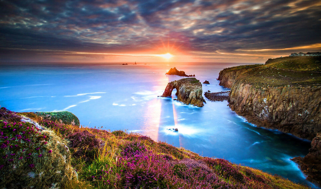 Sunset in Cornwall Landscape View Canvas Wall Art Picture Print