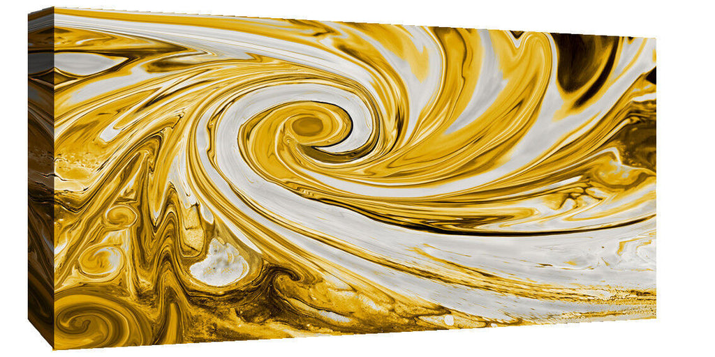 Modern Mustard Yellow and Grey Spiral Swirl Abstract Canvas Wall Art Print