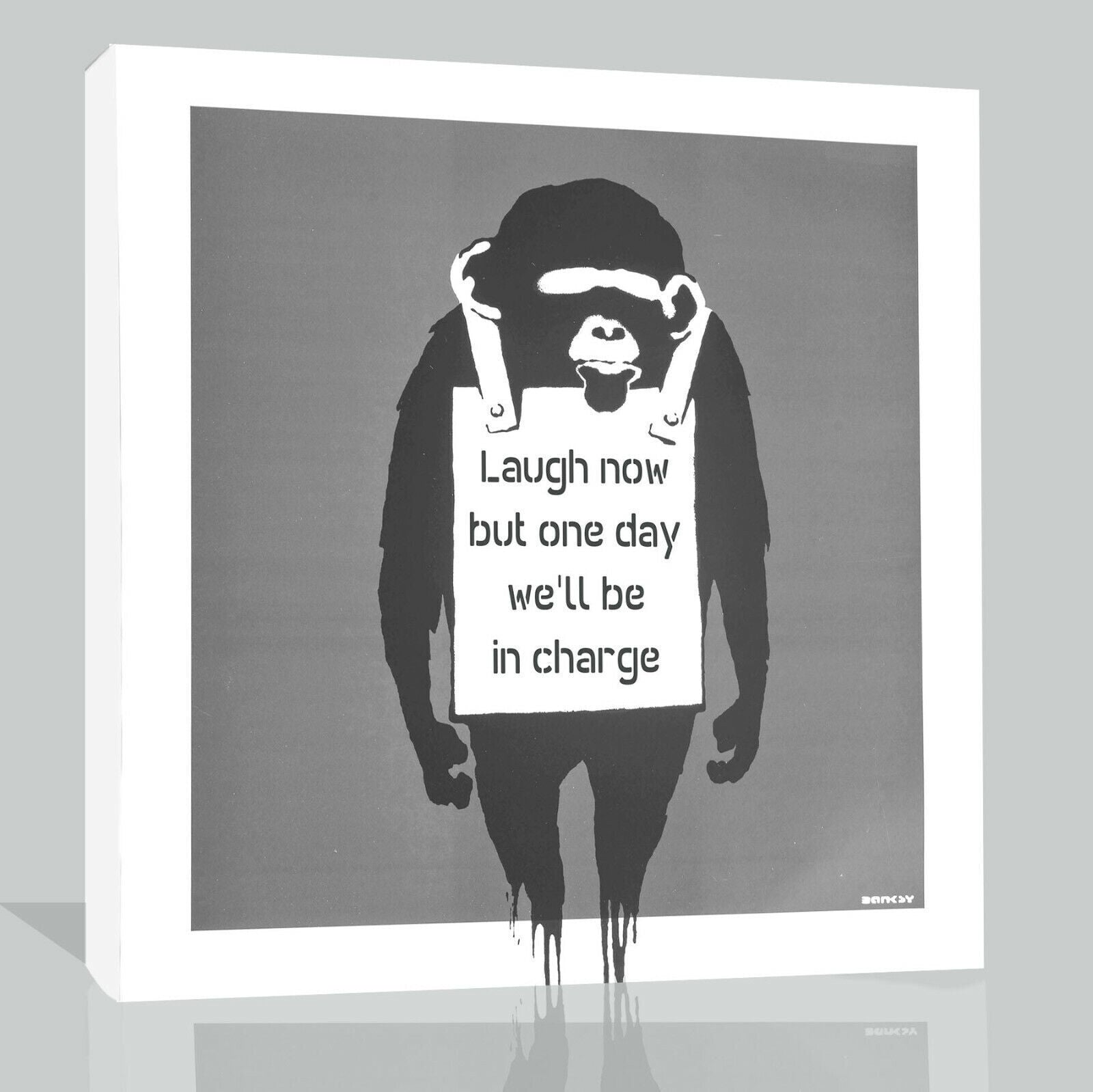 Banksy Laugh Now Street Graffiti Canvas Wall Art Print Picture - Grey