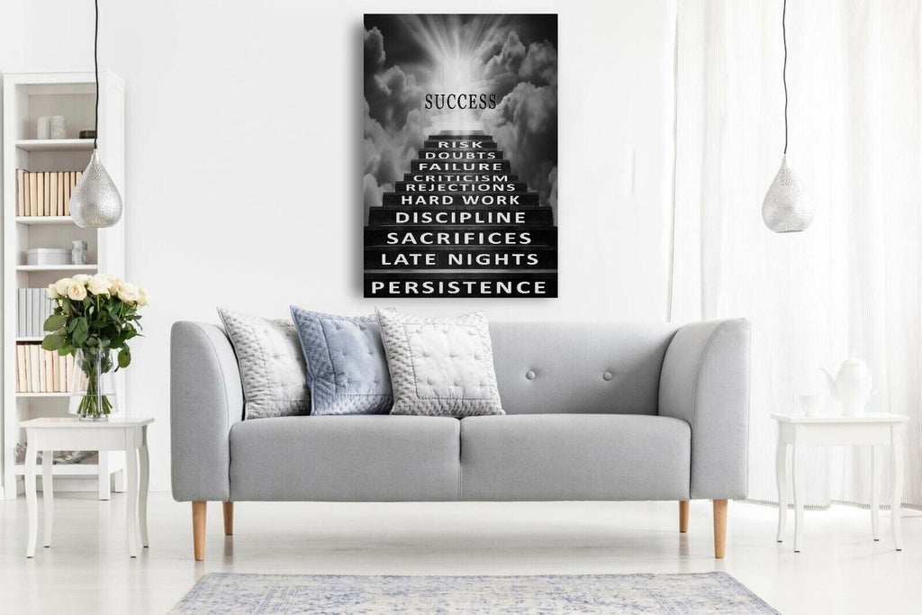 Inspirational Motivation Success Canvas Wall Art Picture Print - Black & White