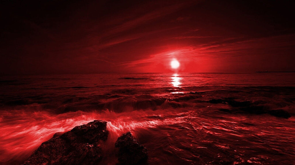 Sunset Over The Ocean seascape Red Canvas Wall Art Picture Print