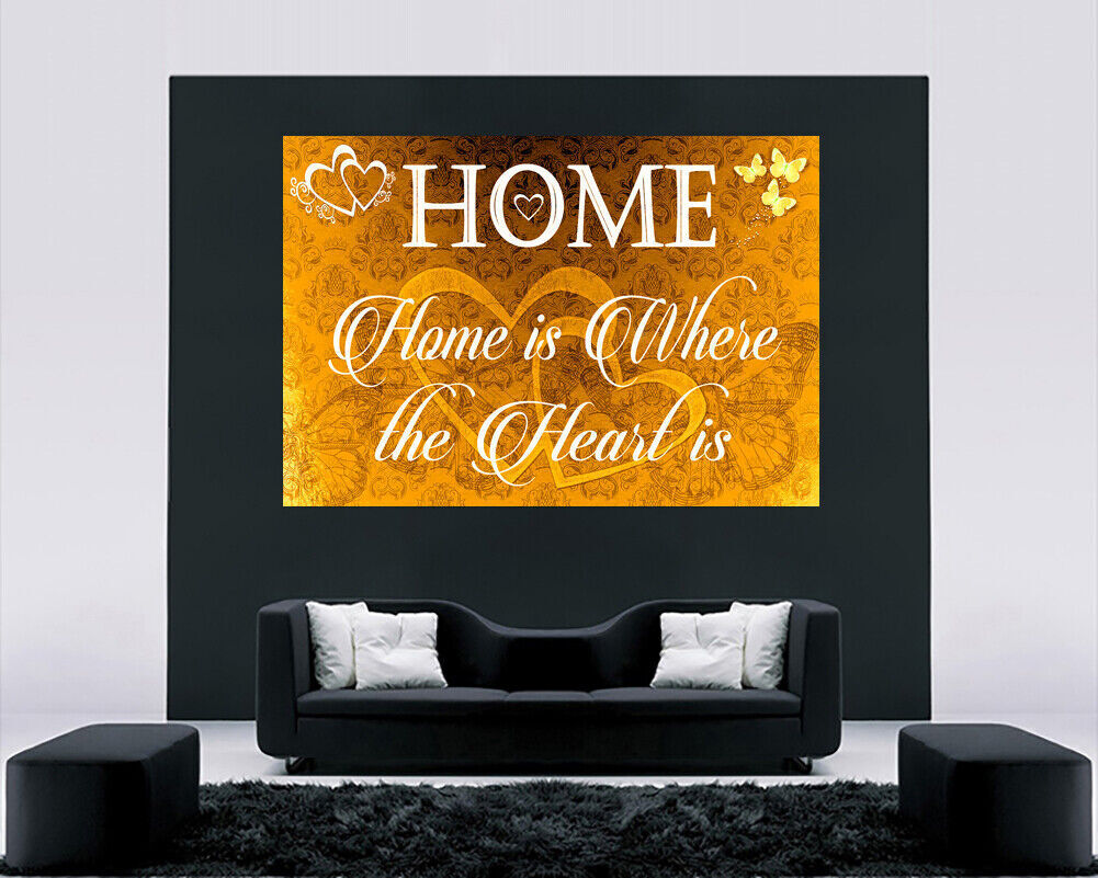 Home is where the heart is quote Yellow / Mustard Canvas Wall Art Picture Print