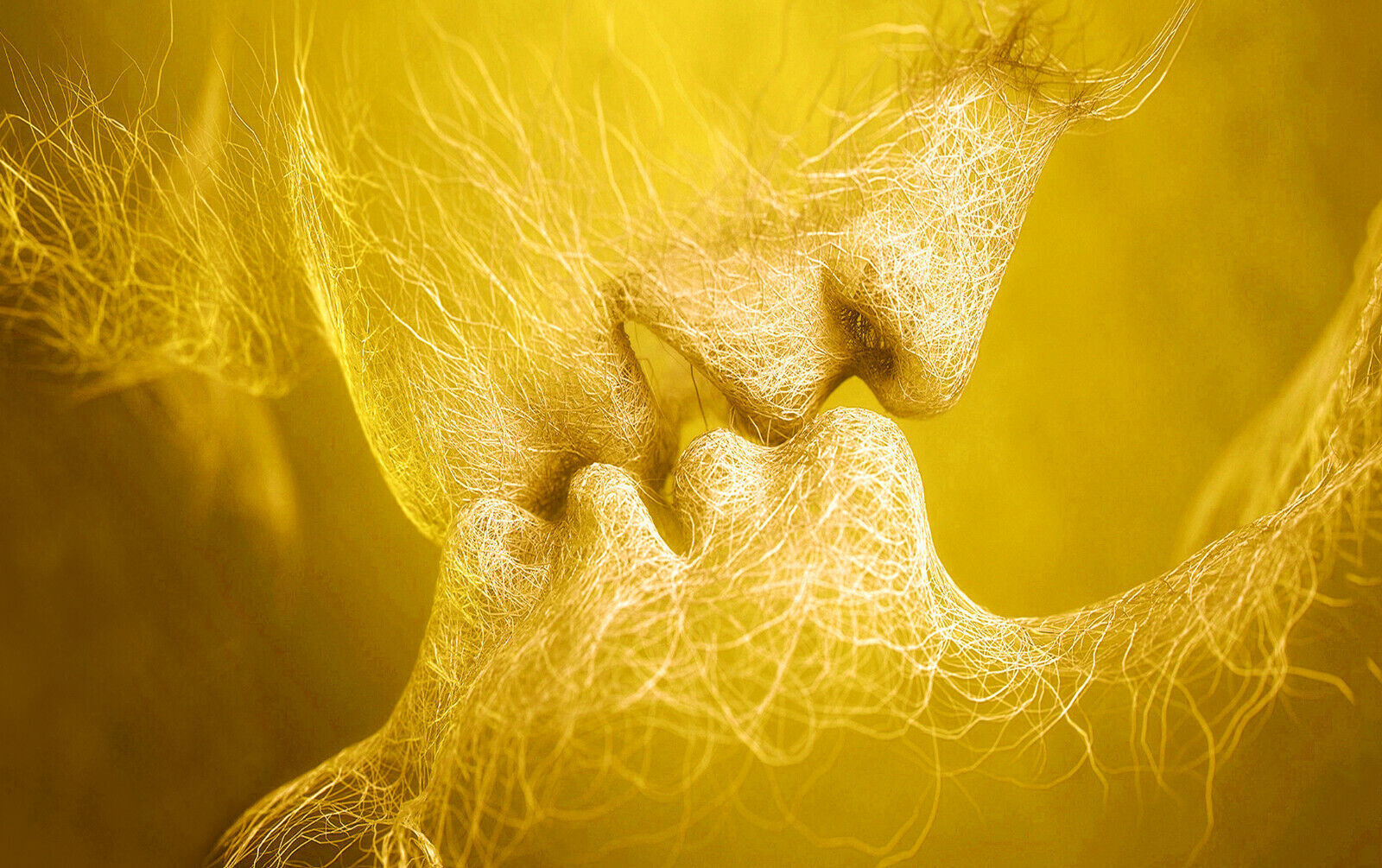 Yellow / Mustard Love Kiss Abstract Art on CANVAS WALL ART Picture Print