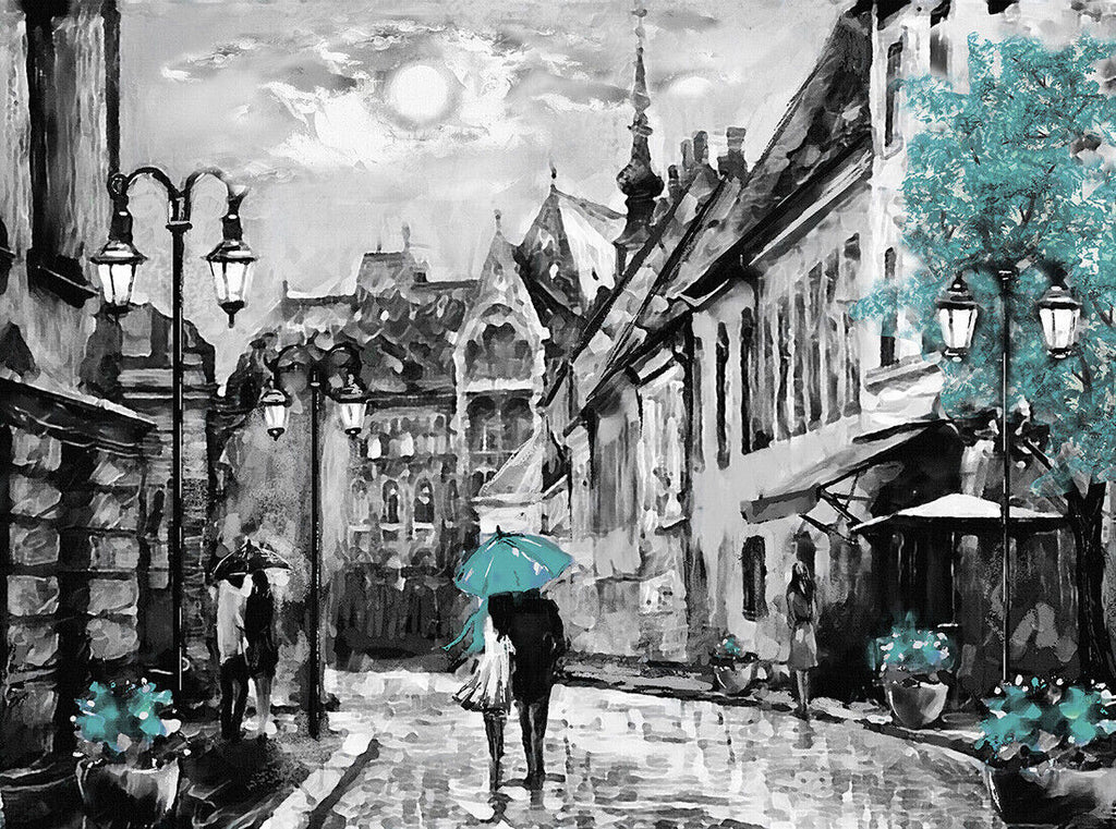 Duck Egg Blue Budapest City Umbrella Canvas Wall Art Picture Print Oil Painting
