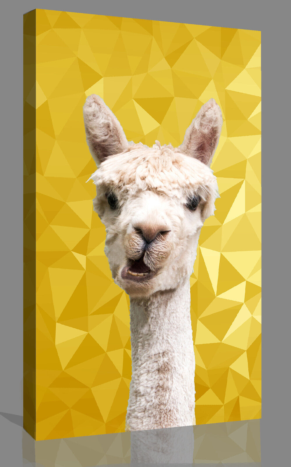 ALPACA ANIMAL YELLOW / MUSTARD GEO CANVAS WALL ART PRINT ARTWORK PICTURE