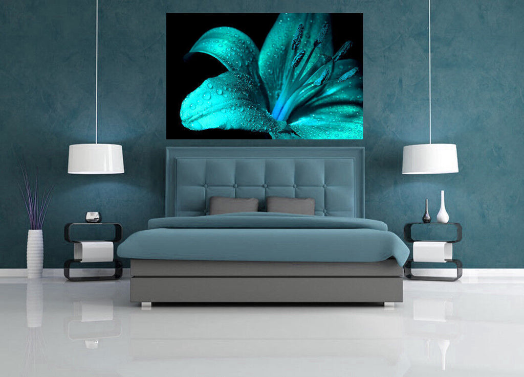 Turquoise Lily Flower Canvas Wall Art Picture Print- A4, A1, A2 sizes