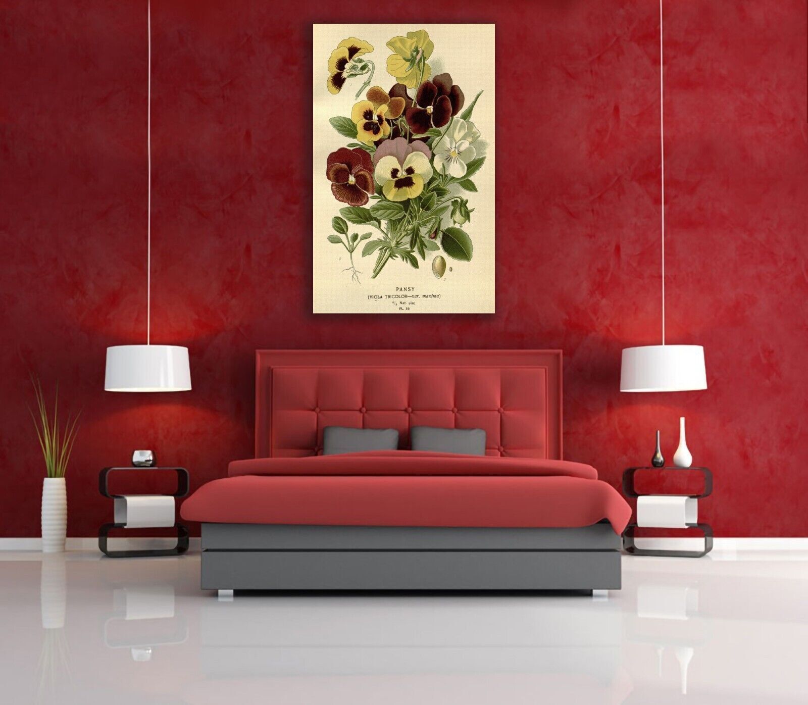 Vintage Pansy Floral Flowers Illustration CANVAS WALL ART Picture Print