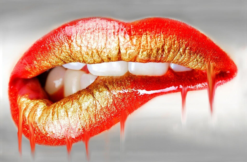 Erotic Abstract Biting Lips Canvas Wall Art Picture Print